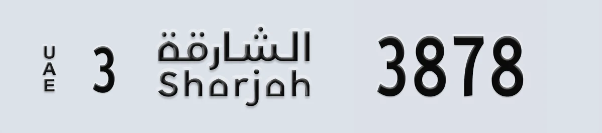 UAE License Plate Sharjah 3 3878