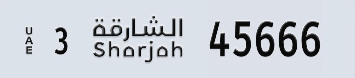 UAE License Plate Sharjah 3 45666