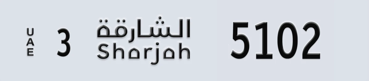 UAE License Plate Sharjah 3 5102