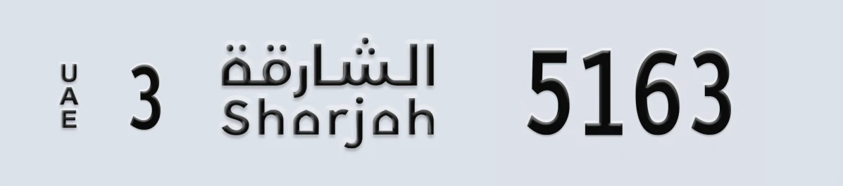 UAE License Plate Sharjah 3 5163