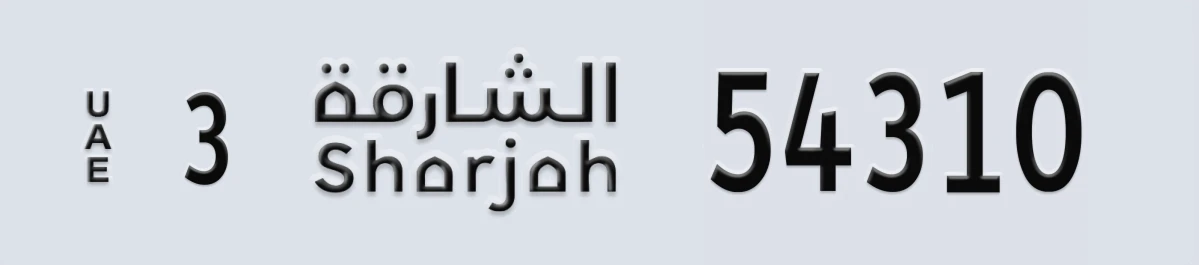 UAE License Plate Sharjah 3 54310