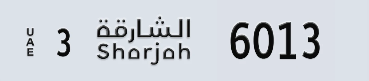 UAE License Plate Sharjah 3 6013