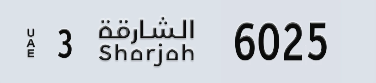 UAE License Plate Sharjah 3 6025