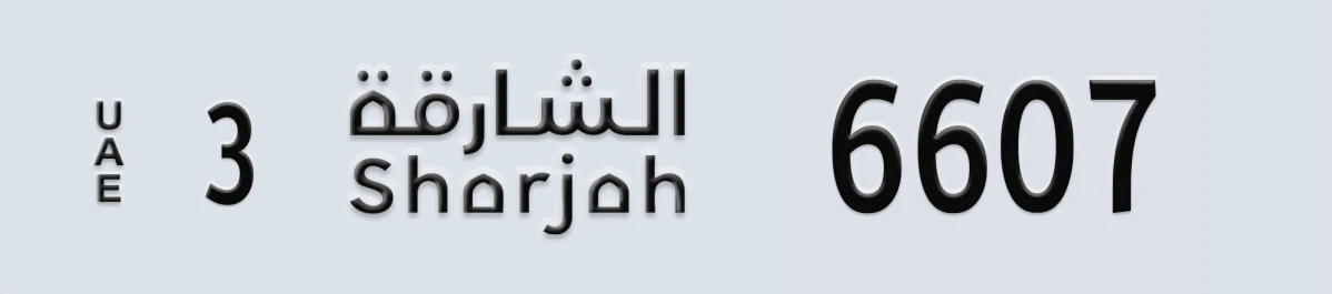 UAE License Plate Sharjah 3 6607