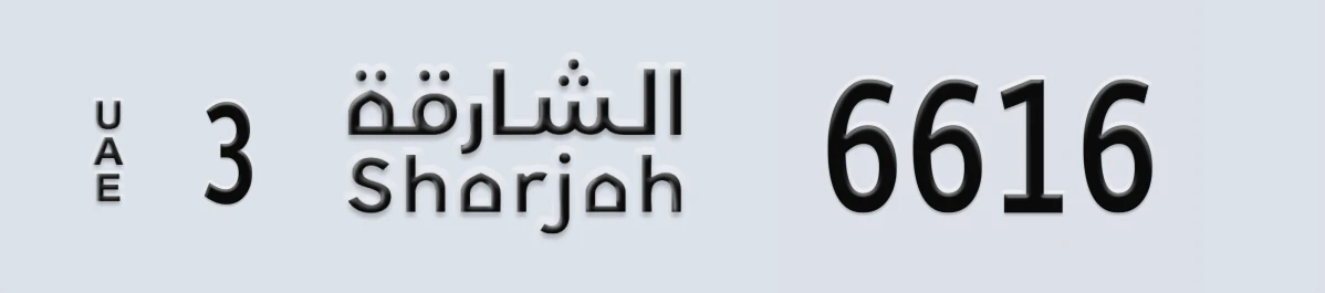 UAE License Plate Sharjah 3 6616