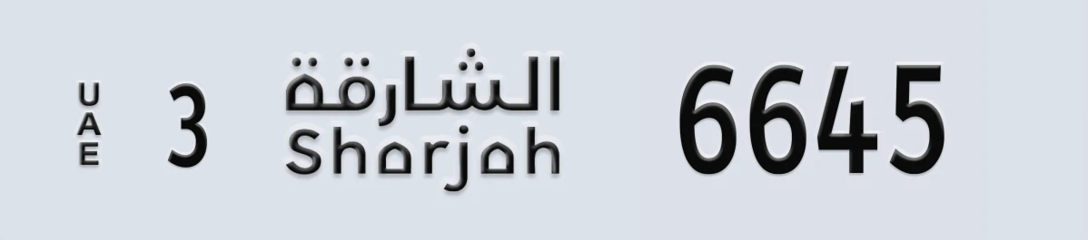 UAE License Plate Sharjah 3 6645