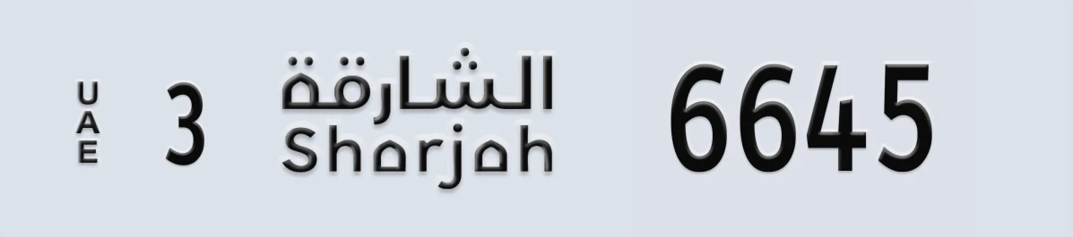 UAE License Plate Sharjah 3 6645