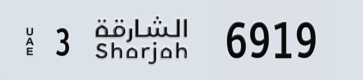 UAE License Plate Sharjah 3 6919