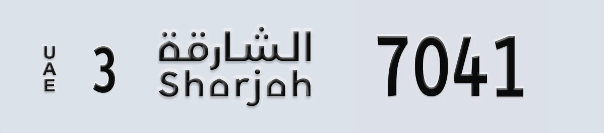 UAE License Plate Sharjah 3 7041