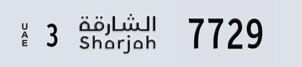 UAE License Plate Sharjah 3 7729