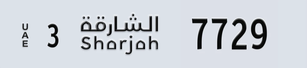 UAE License Plate Sharjah 3 7729