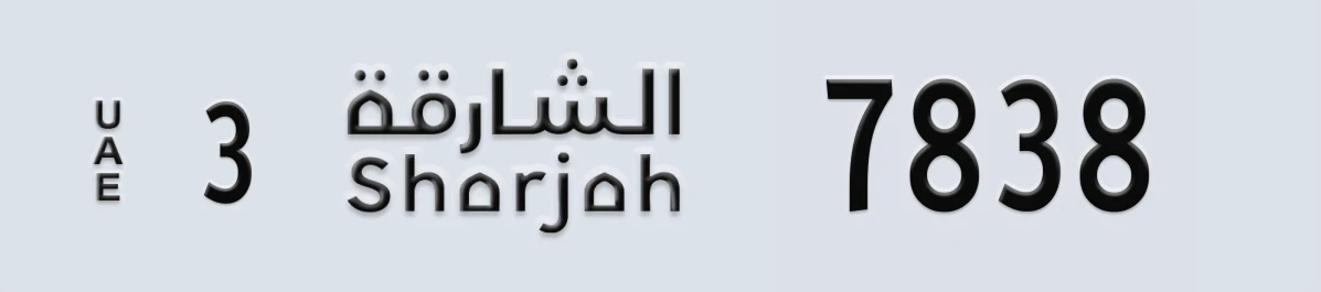 UAE License Plate Sharjah 3 7838