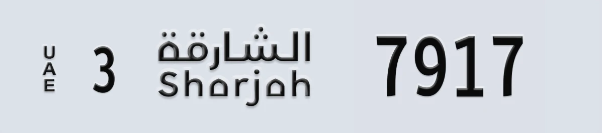 UAE License Plate Sharjah 3 7917