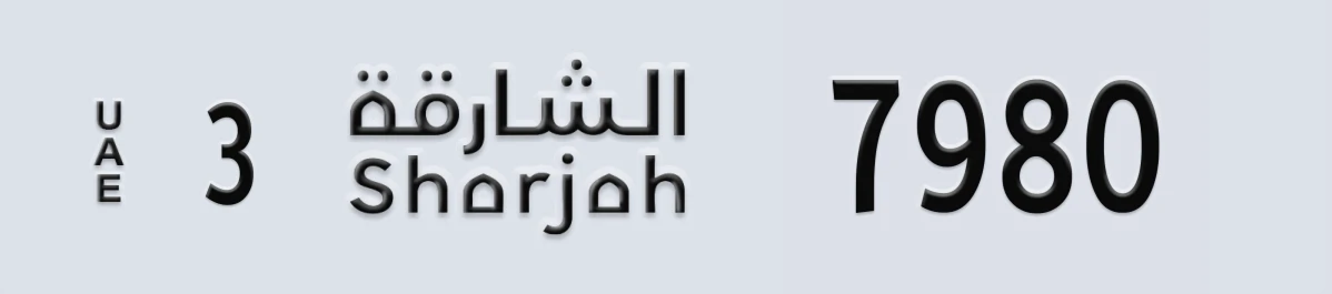 UAE License Plate Sharjah 3 7980