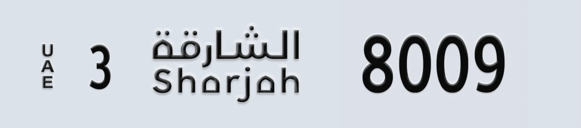 UAE License Plate Sharjah 3 8009