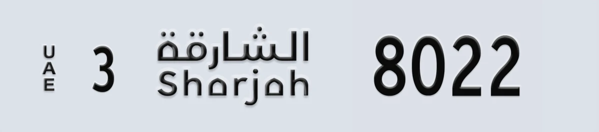 UAE License Plate Sharjah 3 8022