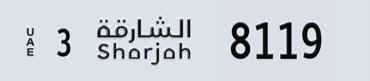 UAE License Plate Sharjah 3 8119