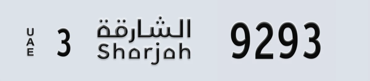 UAE License Plate Sharjah 3 9293