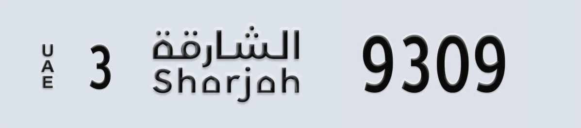 UAE License Plate Sharjah 3 9309