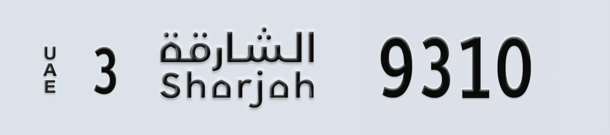 UAE License Plate Sharjah 3 9310