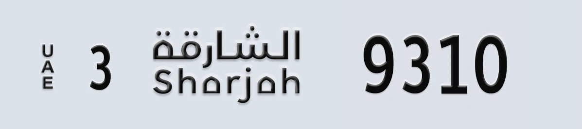 UAE License Plate Sharjah 3 9310