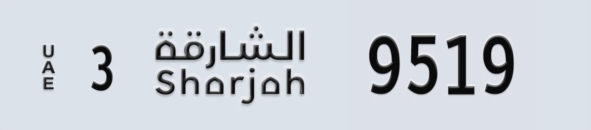 UAE License Plate Sharjah 3 9519