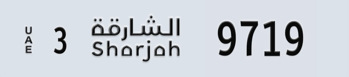 UAE License Plate Sharjah 3 9719