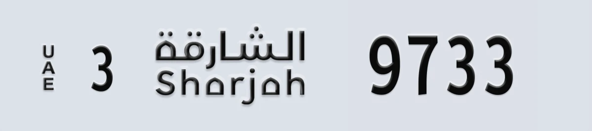 UAE License Plate Sharjah 3 9733