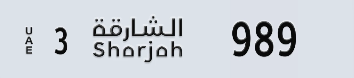 UAE License Plate Sharjah 3 989