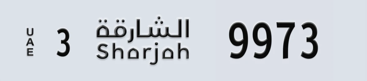 UAE License Plate Sharjah 3 9973