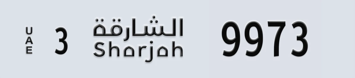 UAE License Plate Sharjah 3 9973