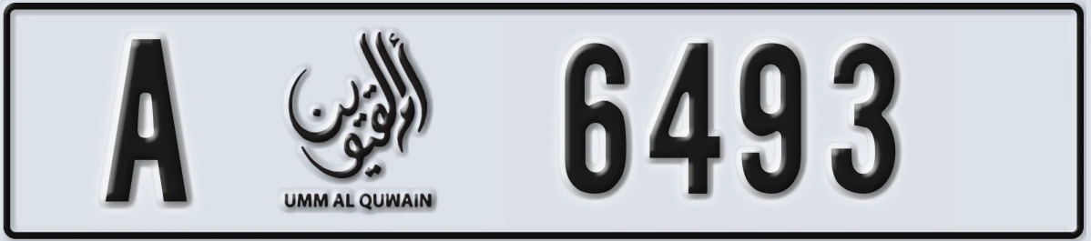 UAE License Plate Umm Al Quwain A 6493