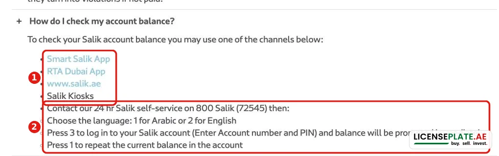 Salik FAQ: check your account balance through the Smart Salik app, RTA Dubai app, salik.ae, kiosks or 800 SALIK 72545