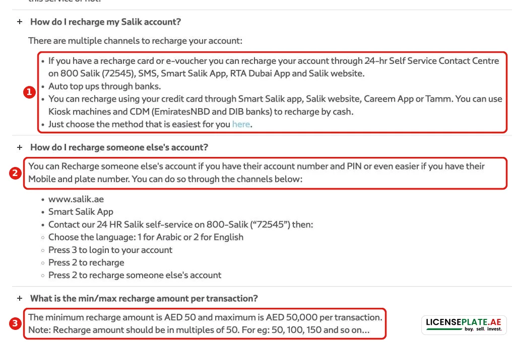 Salik recharge channels: recharge card, e-voucher, SMS, Smart Salik app, RTA Dubai app, bank auto top up, Careem, TAMM, kiosks and CDM